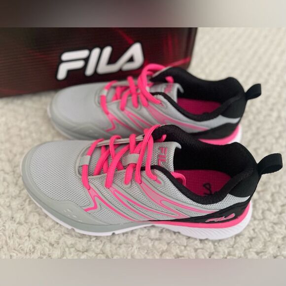 FILA Allona 3 Big Girls Running Shoes, Laced Gray/Pink/Black, Size 4 - Picture 2 of 9